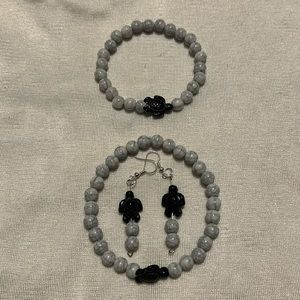 Turtle bracelet, ankle and earrings.